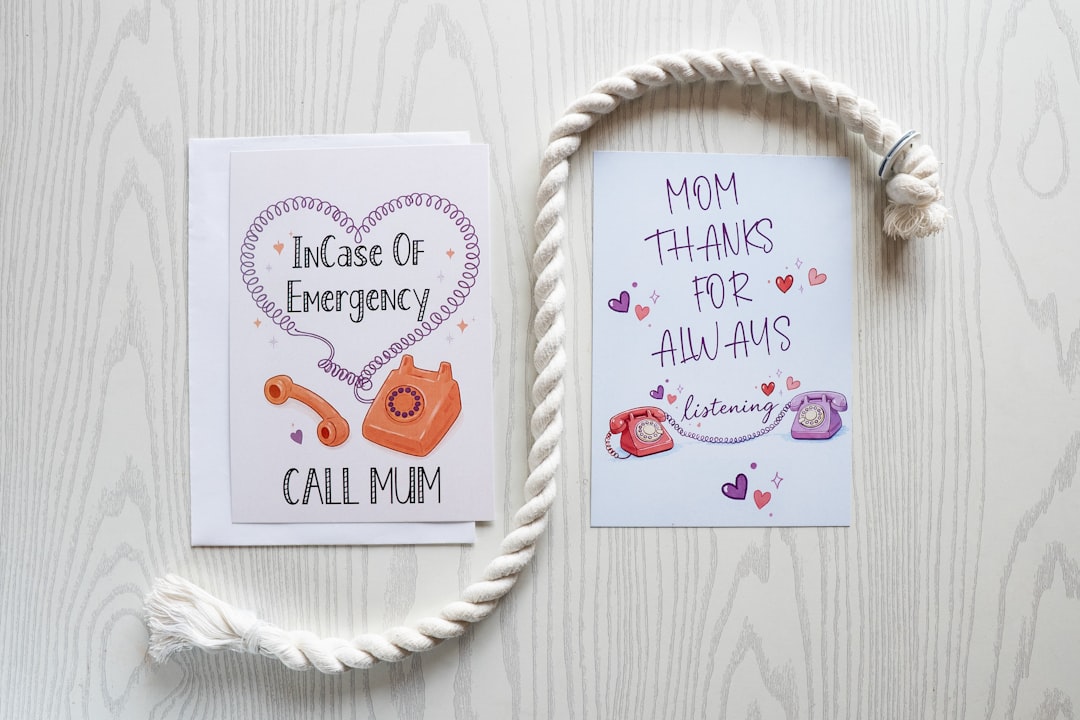 Two greeting cards with vintage telephones and messages
