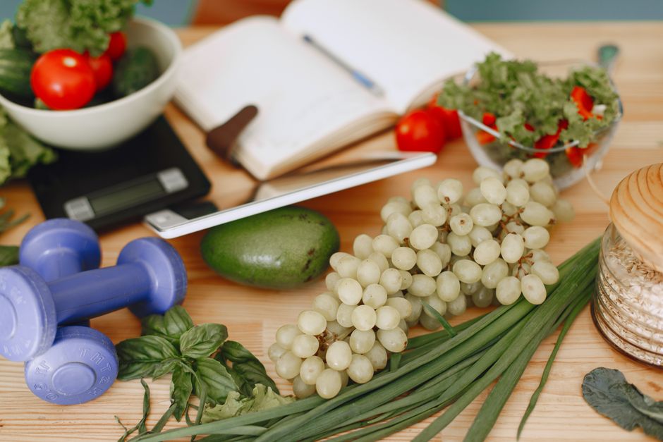 Fresh healthy sattvic food on a wooden table